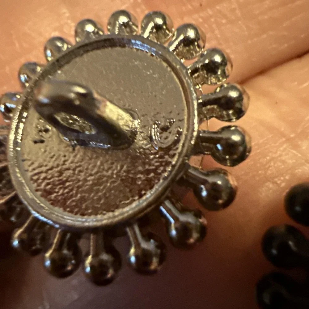 Vintage Incredible Rare GlassPainted Shank Buttons-Heart,Bow&Cross-Black/Silver